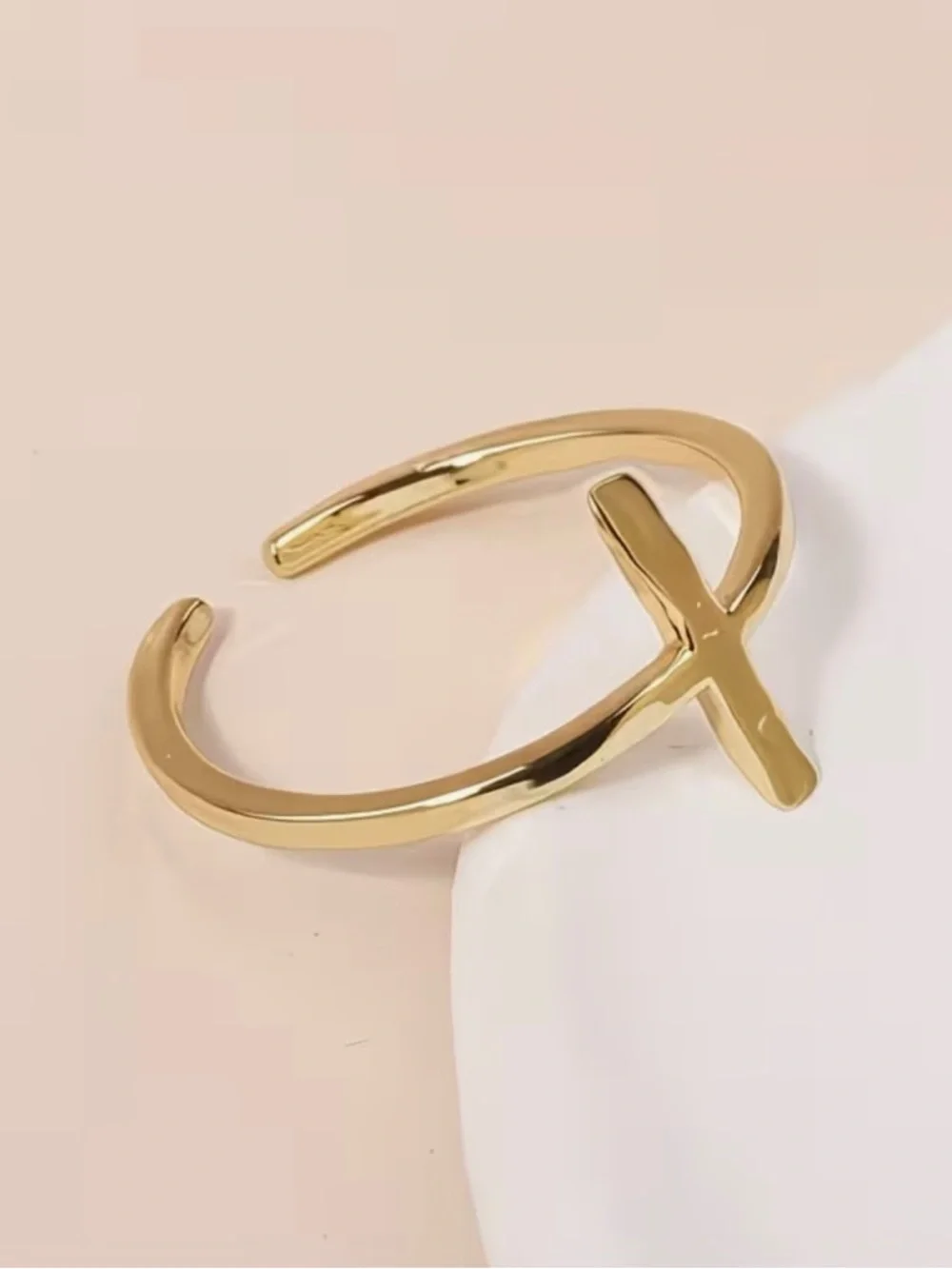 BNIB - Gold Cross Open Ring - 14K Gold Plated